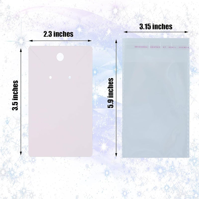 Twavang White Earring Display Cards with 100Pcs Earring Holder Cards, 200 Pcs Ear Backs and 100Pcs Jewelry Packaging Bags for Necklace Jewelry Display (3.5" x 2.3" Inches) - Image 2